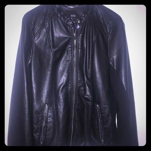 Two Faux Leather Jackets w/ Ribbed Knit Details